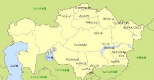 1945年当時のカザフスタン。各行政区史を参考に筆者作成。