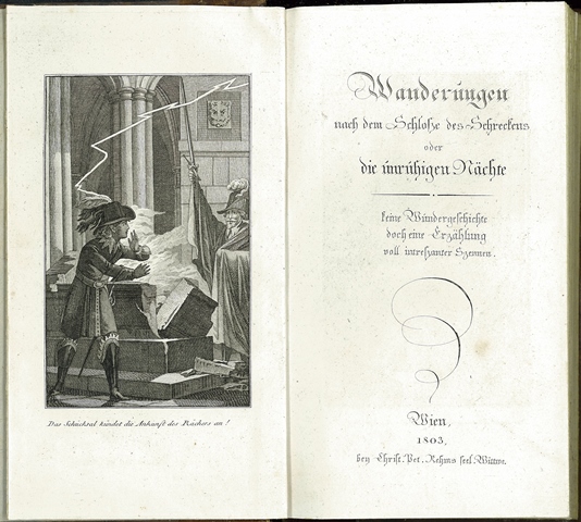 匿名作家『恐怖の城への旅』（ウィーン、1803年）口絵版画と彫版印刷による扉
